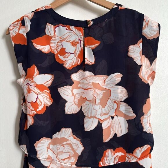 Cabi Floral Print Layered Blouse XS Chiffon Cap Sleeve Highโ Low Feminine - Picture 6 of 8
